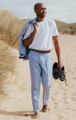 Pantalon en lin bleu clair