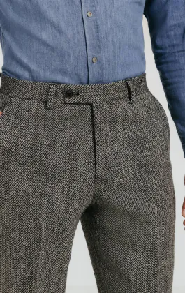 Harris Tweed Pantalon de costume gris à chevrons