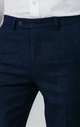 Pantalon de costume tweed Donegal bleu marine