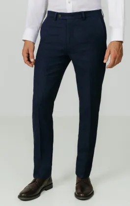 Pantalon de costume tweed Donegal bleu marine