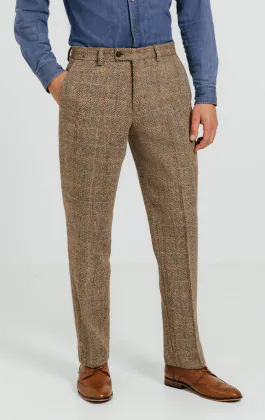 Harris Tweed Pantalon de costume tweed marron à gros carreaux