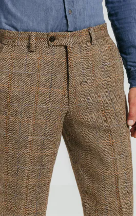 Harris Tweed Pantalon de costume tweed marron à gros carreaux