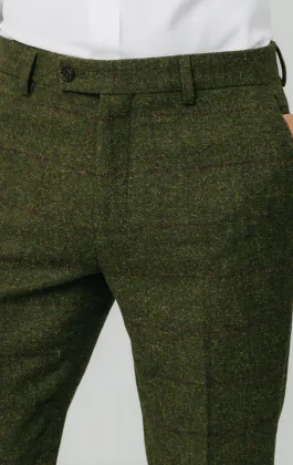 Pantalon tweed vert à gros carreaux
