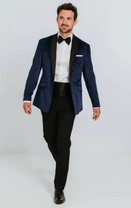 Smoking velours bleu marine avec pantalon noir