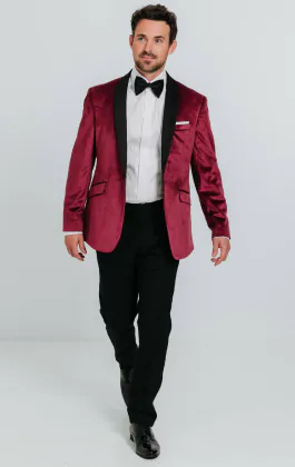 Smoking velours bordeaux avec pantalon noir