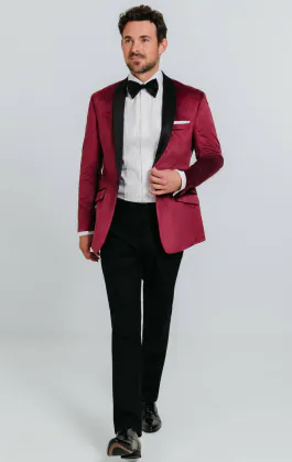 Smoking velours coupe slim bordeaux