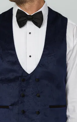 Gilet croisé de smoking en velour motif cachemire bleu marine