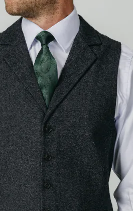 Gilet tweed Donegal gris à revers cranté