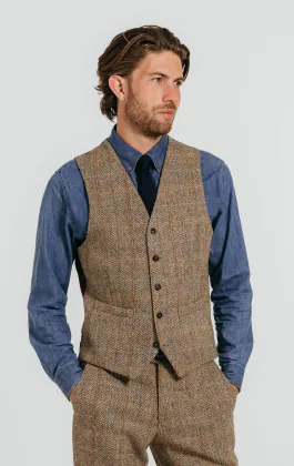 Harris Tweed Gilet marron à gros carreaux