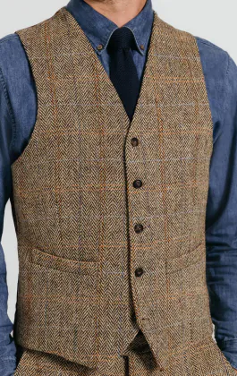 Harris Tweed Gilet marron à gros carreaux