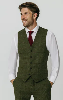 Gilet en tweed vert à gros carreaux