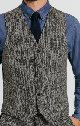 Harris Tweed Gilet noir & gris à chevrons
