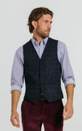 Harris Tweed Gilet bleu foncé à gros carreaux