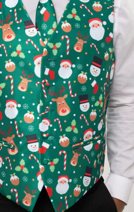 Gilet de Noël vert Père Noël & amis