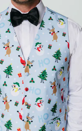Gilet de Noël festif bleu clair et enneigé