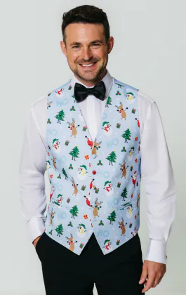Gilet de Noël festif bleu clair et enneigé
