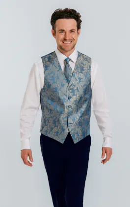 Gilet bleu dragée motif cachemire