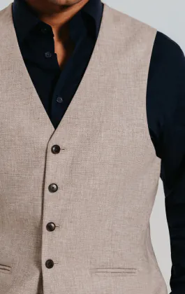 Gilet en lin sable coupe slim