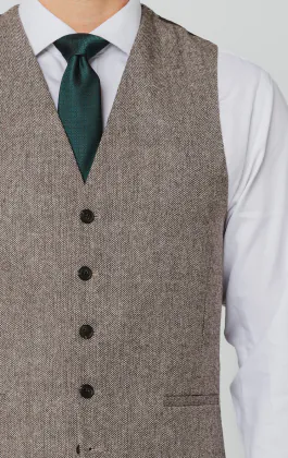 Gilet tweed marron à chevrons