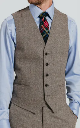 Gilet tweed marron à chevrons