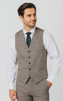 Gilet tweed marron à chevrons