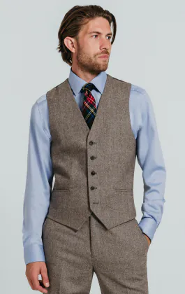 Gilet tweed marron à chevrons