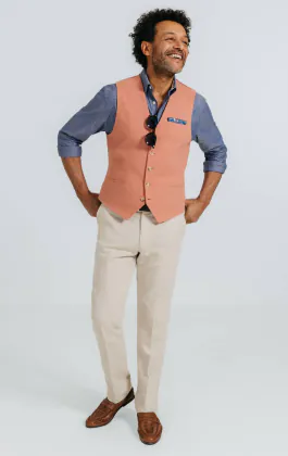 Gilet en sergé de lin corail