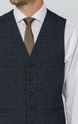 Gilet costume à carreaux marine et rouille
