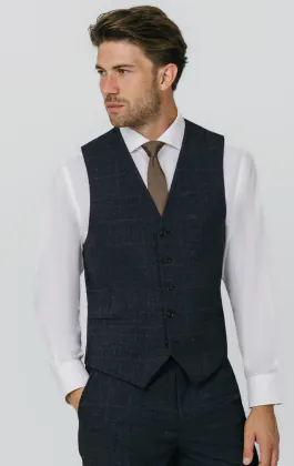 Gilet costume à carreaux marine et rouille