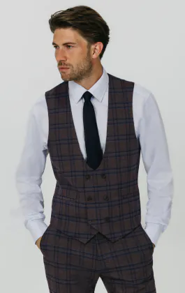 Gilet à gros carreaux croisé bordeaux et bleu