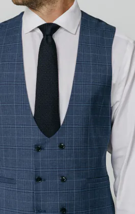 Gilet à carreaux croisé bleu