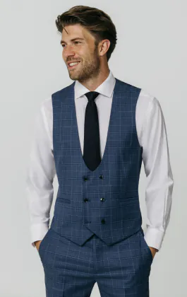 Gilet à carreaux croisé bleu