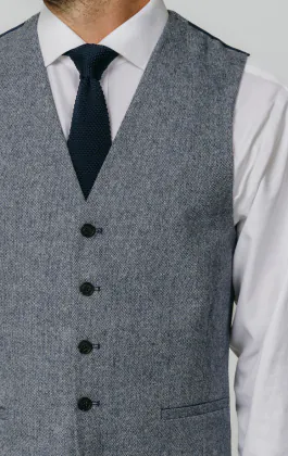 House Of Cavani Gilet Veston Homme Tweed Laine Mélangée à Chevrons Gris Foncé Style Classique Années 20 Coupe Ajustée
