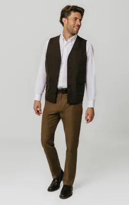 Gilet en tweed barleycorn marron avec poches plaquées