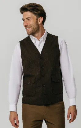 Gilet en tweed barleycorn marron avec poches plaquées