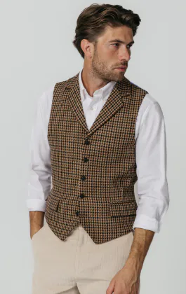 Gilet en tweed pied-de-poule marron