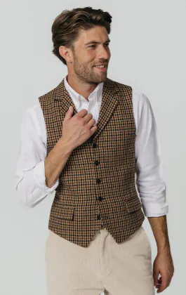 Gilet en tweed pied-de-poule marron