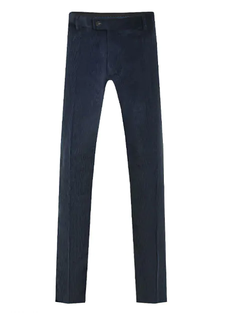 Pantalon en Velours Côtelé Bleu Marine